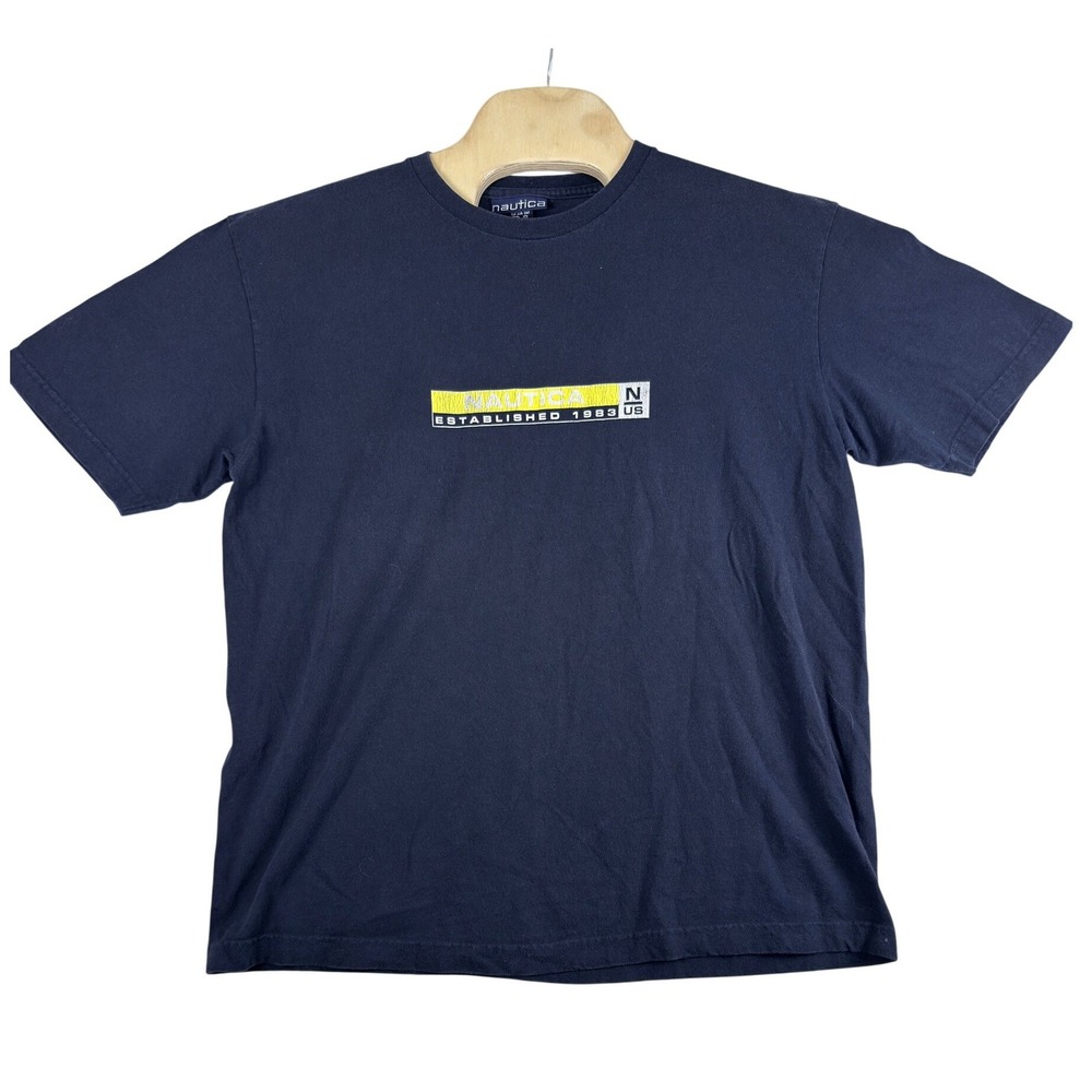 Vintage 90s Nautica Graphic T-Shirt Mens Large Navy Blue